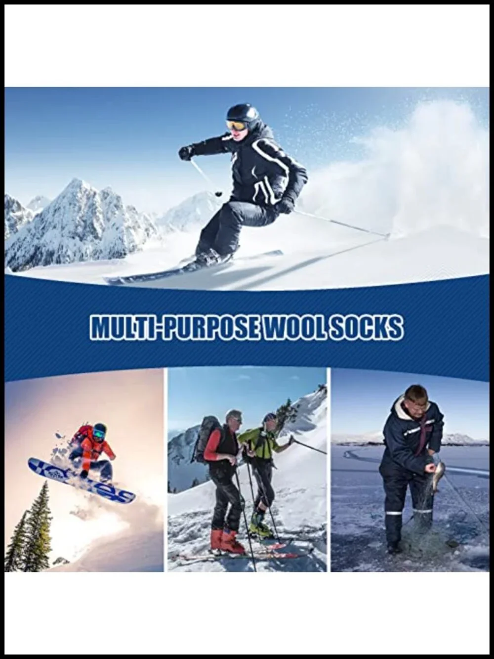Men's Merino Wool Hiking Socks Thermal Crew Winter Trekking Cycling 4 Pack